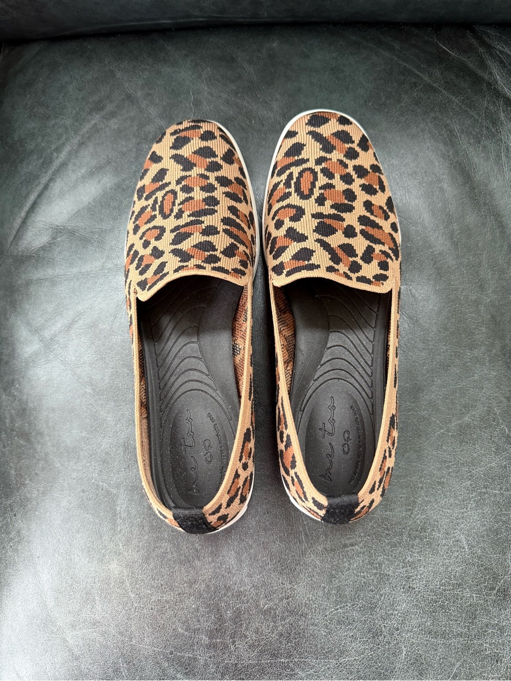 Me Too Leopard Print Slip-On Flats in Tan and Black